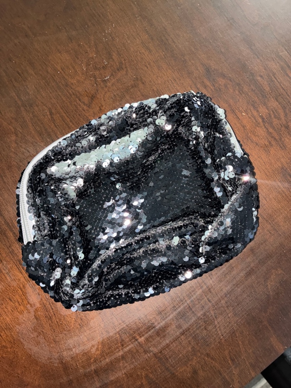 Sequin Cosmetic Pouch in Black & Silver